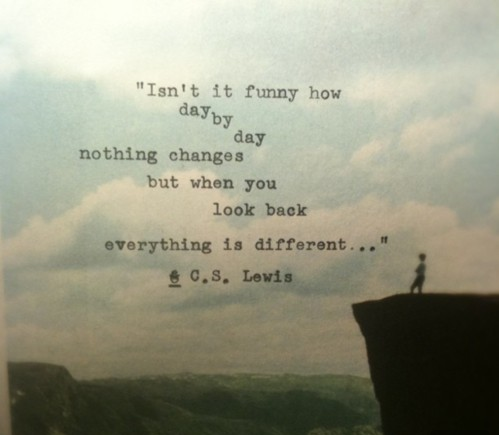 "Isn't it funny how day by day nothing changes but when you look back everything is different." C.S. Lewis